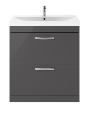 Nuie Athena 800mm Gloss Grey Floor Standing 2 Drawer Vanity Unit With Thin-Edge 1 Tap Hole Basin