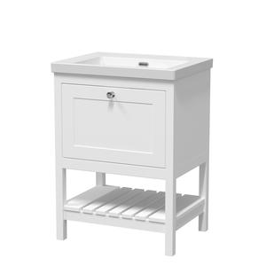 Bexley Floor Standing 1 Drawer Vanity & 0 Tap Hole Contemporary Fireclay Basin, 600mm - Pure White