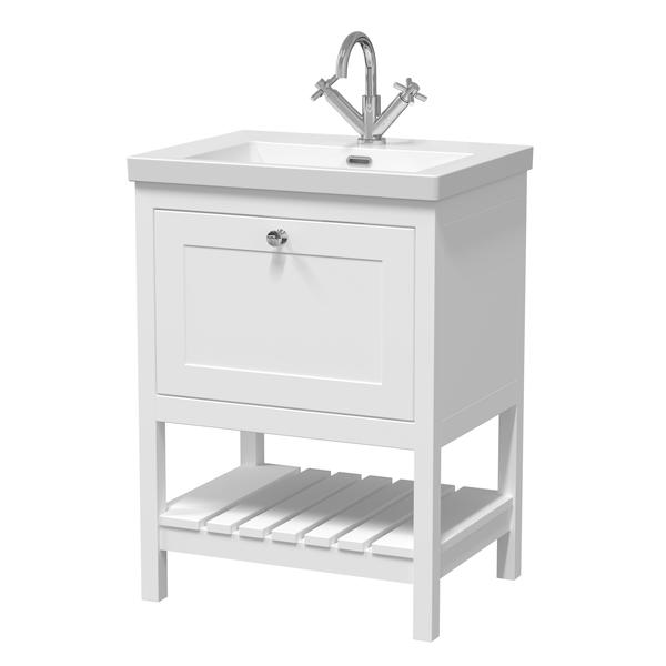 Hudson Reed Bexley 600mm Floor Standing 1 Drawer Vanity Unit with 1 Tap Hole Fireclay Basin