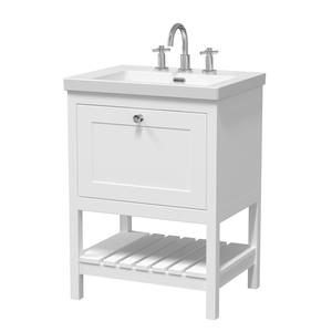 Hudson Reed Bexley 600mm Pure White Floor Standing 1 Drawer Vanity Unit with 3 Tap Hole Basin