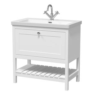 Hudson Reed Bexley 800mm Pure White Floor Standing 1 Drawer Vanity & 1 Tap Hole Basin With Soft Close Drawer