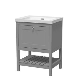 Bexley Floor Standing 1 Drawer Vanity & 0 Tap Hole Contemporary Fireclay Basin, 600mm - Cool Grey