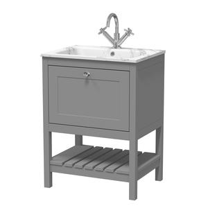 Bexley Floor Standing 1 Drawer Vanity & 1 Tap Hole Stone Basin, 600mm - Cool Grey