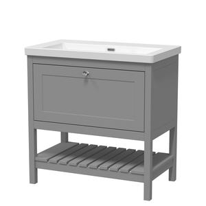 Bexley Floor Standing 1 Drawer Vanity & 0 Tap Hole Contemporary Fireclay Basin, 800mm - Cool Grey