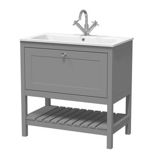 Bexley Floor Standing 1 Drawer Vanity & 1 Tap Hole Stone Basin, 800mm - Cool Grey