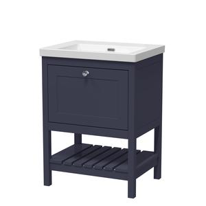 Bexley Floor Standing 1 Drawer Vanity & 0 Tap Hole Contemporary Fireclay Basin, 600mm - Indigo Blue