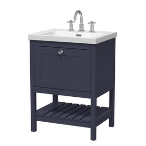 Hudson Reed Bexley 600mm Indigo Blue Floor Standing 1 Drawer Vanity Unit with 3 Tap Hole Fireclay Basin