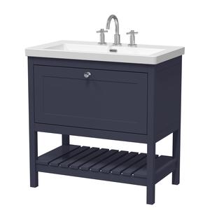 Hudson Reed Bexley 800mm Indigo Blue Floor Standing Vanity Unit With 3 Tap Hole Fireclay Basin