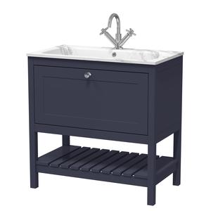 Bexley Floor Standing 1 Drawer Vanity & 1 Tap Hole Stone Basin, 800mm - Indigo Blue