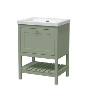 Bexley Floor Standing 1 Drawer Vanity & 0 Tap Hole Contemporary Fireclay Basin, 600mm - Fern Green