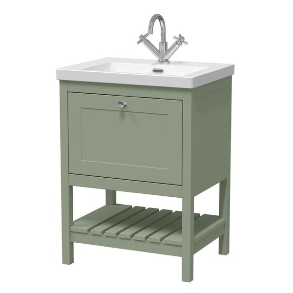 Hudson Reed Bexley 600mm Fern Green Traditional Floor Standing 1 Drawer Vanity Unit with 1 Tap Hole Basin