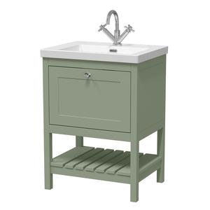 Hudson Reed Bexley 600mm Fern Green Traditional Floor Standing 1 Drawer Vanity Unit with 1 Tap Hole Basin
