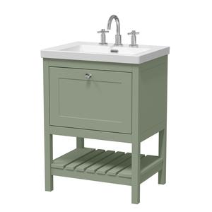 Hudson Reed Bexley 600mm Fern Green Floor Standing 1 Drawer Vanity Unit With 3 Tap Hole Basin