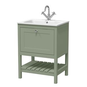 Bexley Floor Standing 1 Drawer Vanity & 1 Tap Hole Stone Basin, 600mm - Fern Green