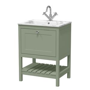 Bexley Floor Standing 1 Drawer Vanity & 1 Tap Hole Stone Basin, 600mm - Fern Green
