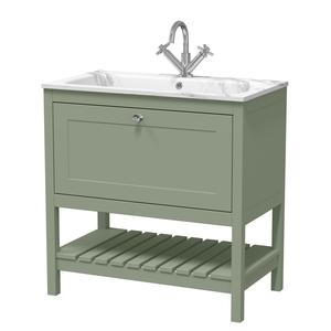 Bexley Floor Standing 1 Drawer Vanity & 1 Tap Hole Stone Basin, 800mm - Fern Green