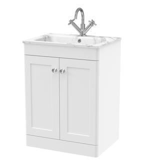 Classique Floor Standing 2 Door Vanity Basin Unit & 1 Tap Hole Stone Basin, 600mm