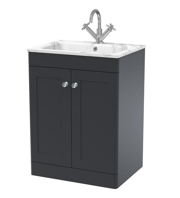 Classique Floor Standing 2 Door Vanity Basin Unit & 1 Tap Hole Stone Basin, 600mm