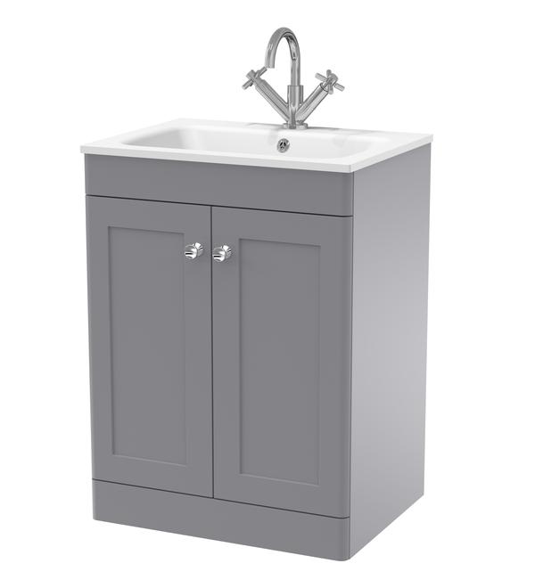 Classique Floor Standing 2 Door Vanity Basin Unit & 1 Tap Hole Stone Basin, 600mm