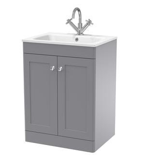 Classique Floor Standing 2 Door Vanity Basin Unit & 1 Tap Hole Stone Basin, 600mm
