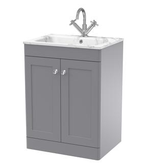 Classique Floor Standing 2 Door Vanity Basin Unit & 1 Tap Hole Stone Basin, 600mm
