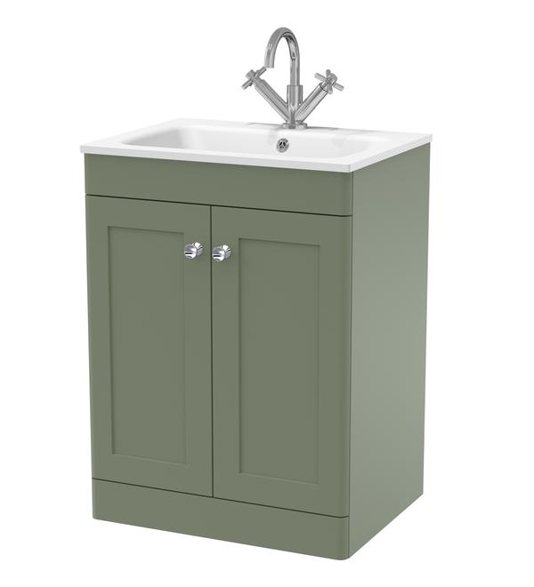 Classique Floor Standing 2 Door Vanity Basin Unit & 1 Tap Hole Stone Basin, 600mm