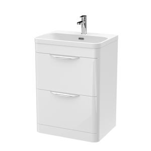 Nuie 600mm Gloss White Floor Standing 2 Drawer Vanity Unit With Ceramic Basin