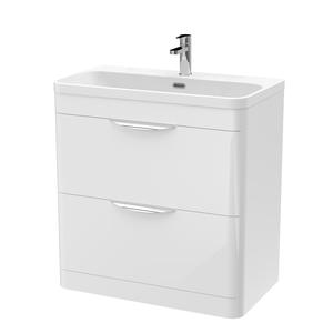 Nuie 800mm Gloss White Floor Standing 2 Drawer Vanity Unit With Thin Edge Ceramic Basin