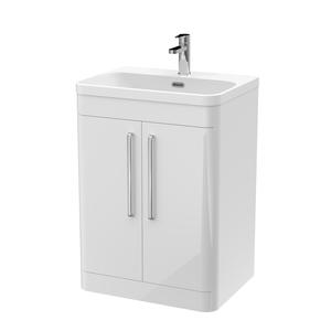 Nuie Parade 600mm Gloss White Floor Standing 2 Door Vanity Basin Unit, Soft Close