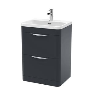 Nuie Parade 600mm Soft Black Floor Standing 2 Drawer Vanity Unit with 1 Tap Hole Ceramic Basin