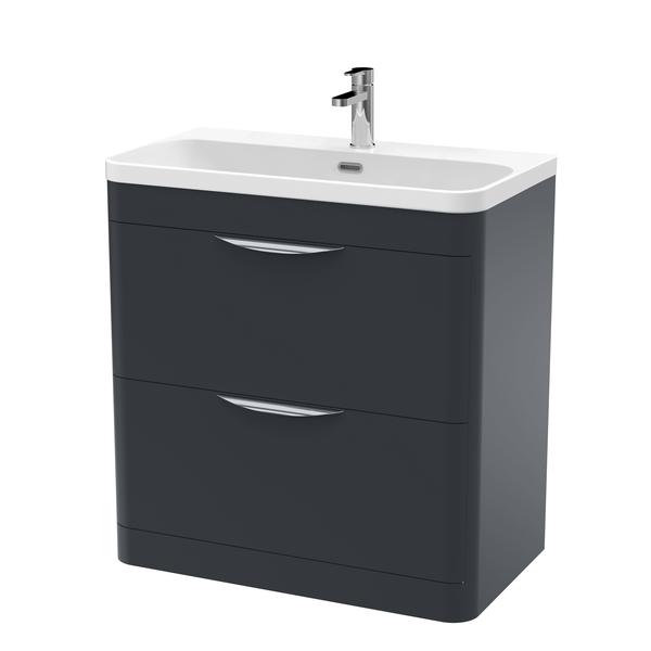 Nuie 800mm Soft Black Floor Standing 2 Drawer Vanity Basin Unit