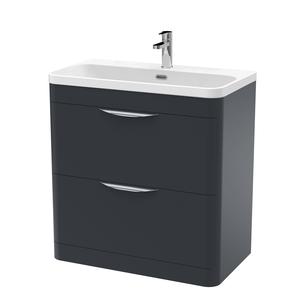 Nuie 800mm Soft Black Floor Standing 2 Drawer Vanity Basin Unit