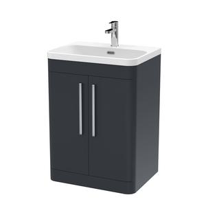 Nuie Parade 600mm Soft Black Floor Standing 2 Door Vanity Unit with Thin Edge Ceramic Basin