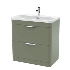 Nuie 800mm Satin Green Floor Standing Vanity Basin Unit With Polymarble Basin