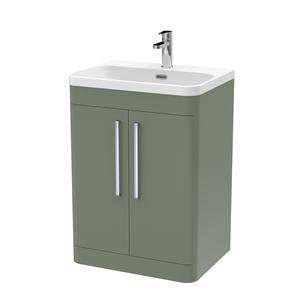 Nuie Parade 600mm Satin Green Floor Standing 2 Door Vanity Unit with Basin With 1 Tap Hole