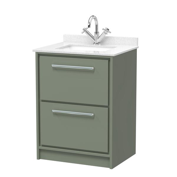 Lille 600mm Floor Standing 2-Drawer Vanity with Marble Worktop Basin