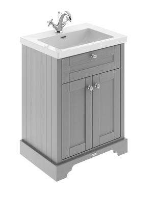 Hudson Reed Old London Traditional 600mm Storm Grey 2-Door Floor Standing Vanity Unit With Fireclay Basin