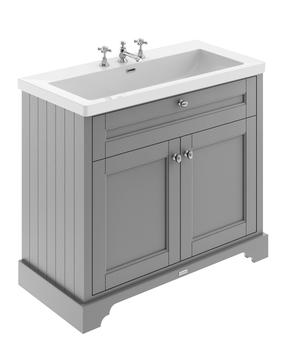Hudson Reed Old London 1000mm Traditional Storm Grey 2-Door Floor Standing Vanity Unit with Fireclay Basin
