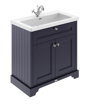 Hudson Reed Old London Traditional 813mm Twilight Blue 2-Door Vanity Unit With 1 Tap Hole Fireclay Basin