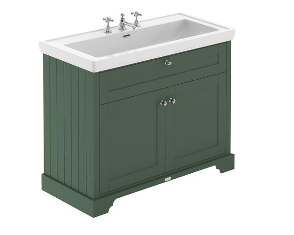 Hudson Reed Old London 1030mm Hunter Green 2-Door Floor Standing Basin Unit With 3 Taphole Fireclay Basin