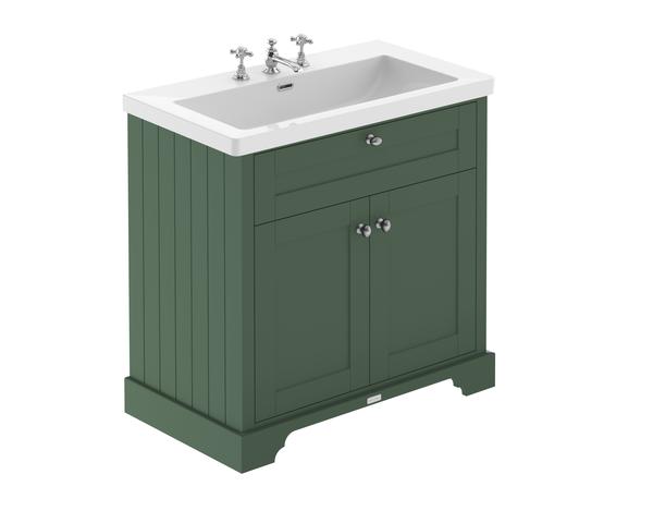 Hudson Reed Old London 800mm Hunter Green 2-Door Vanity Unit with Fireclay Basin