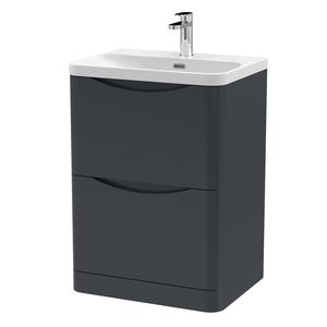 Nuie Lunar 600mm Floor Standing 2 Drawer Vanity Unit with Soft Close Drawers & Ceramic Basin