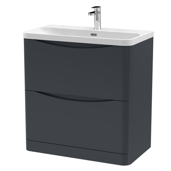 Nuie Lunar 800mm Floor Standing 2 Drawer Vanity Unit With Ceramic Basin