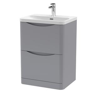 Nuie Lunar 600mm Satin Grey Floor Standing 2 Drawer Vanity Unit With Thin Edge Ceramic Basin