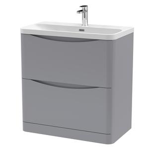 Nuie Lunar 800mm Satin Grey Floor Standing 2 Drawer Vanity Unit With Ceramic Basin