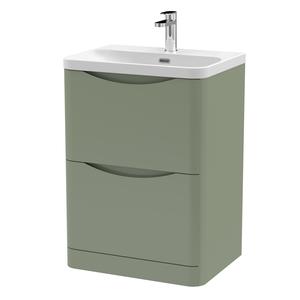 Nuie Lunar 600mm Floor Standing 2 Drawer Vanity Unit With Thin Edge Ceramic Basin