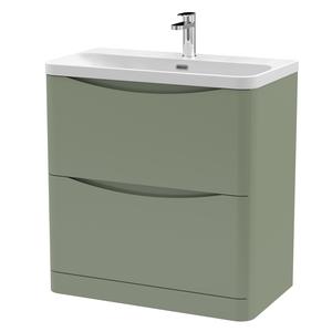 Nuie Lunar 800mm Satin Green Floor Standing 2 Drawer Vanity Unit With Ceramic Basin