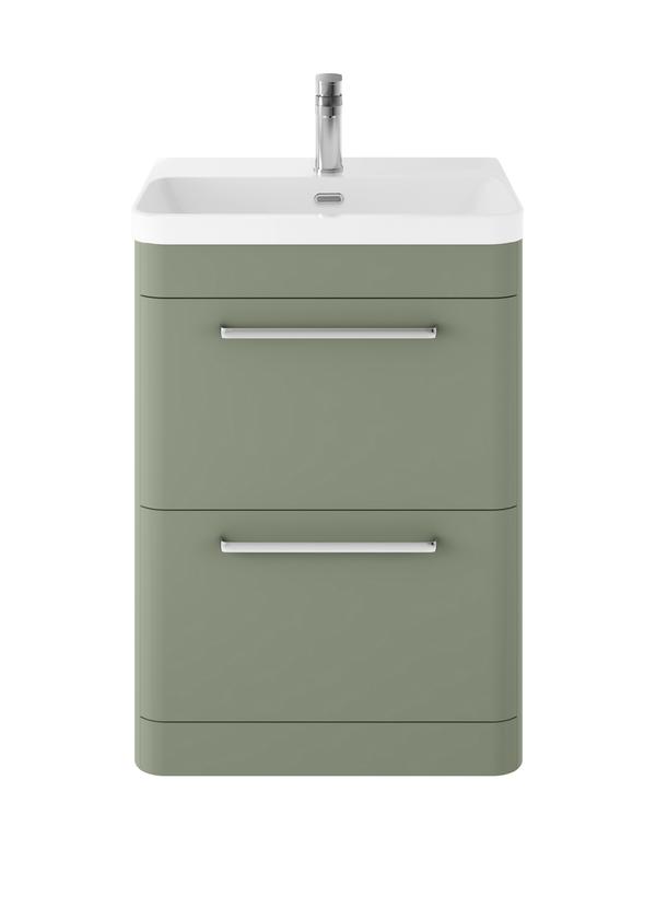 Hudson Reed Solar 600mm Fern Green Floor Standing 2-Drawer Vanity Unit With Ceramic Basin