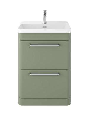 Hudson Reed Solar 600mm Fern Green Floor Standing 2-Drawer Vanity Unit With Ceramic Basin