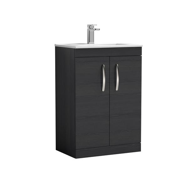 Nuie Athena 600mm Floor Standing Charcoal Black 2 Door Vanity Unit with Basin